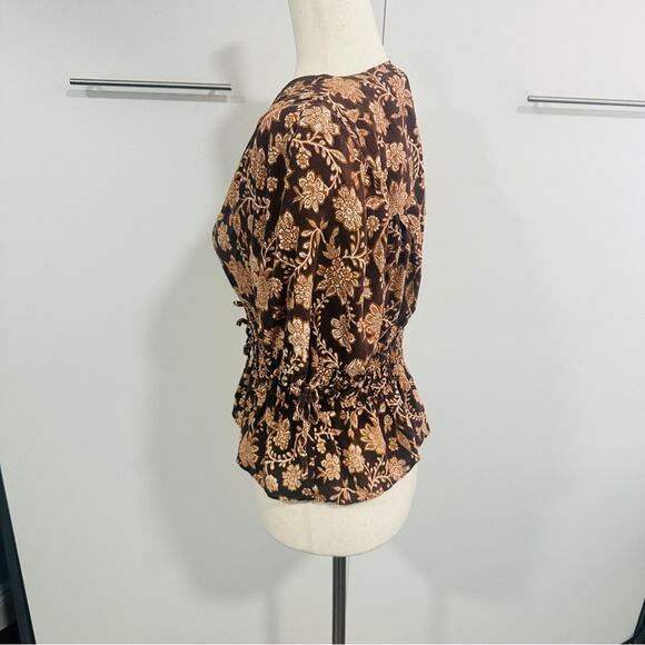 10 Crosby Derek Lam Size 8 Puff Sleeve VNeck Rhea Blouse Top Resort Brown Floral - Picture 5 of 14